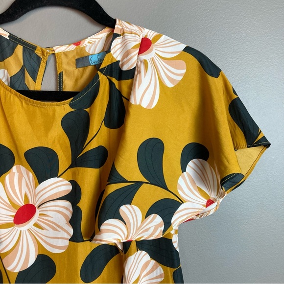 Eva Franco for Anthropologie blouse mustard yellow with big flowers size o - Picture 4 of 12